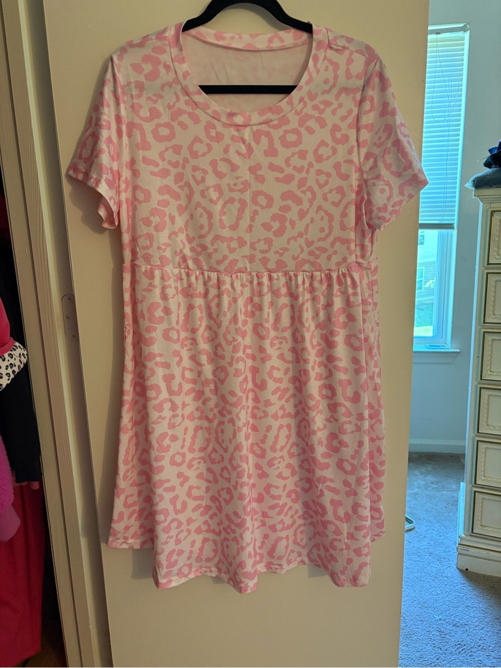 Pink Leopard Print Babydoll T-Shirt Dress